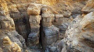 The canyon is very narrow and has many rock formations photo