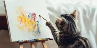A Charming and Creative Cat Painting Done on a Beautiful Canvas for Art Enthusiasts photo
