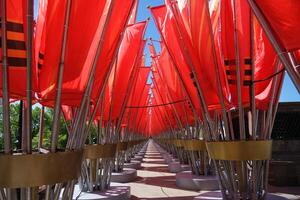 A row of red flags photo