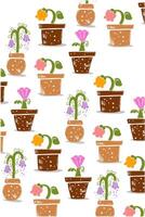 Illustration of various beautiful colorful flowers in pots issolated on white vector