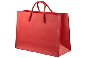 Red shopping bag isolated on transparent background, minimalist design, retail accessory, fashion item, empty bag png