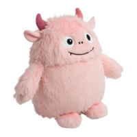Pink plush monster toy isolated on transparent background, cute stuffed animal, fluffy toy, children's toy png