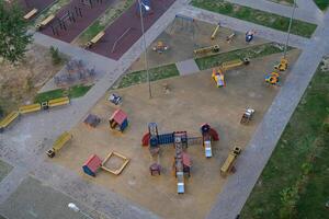Top view of a playground in a new residential area photo