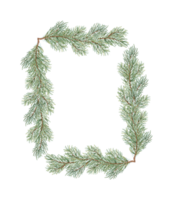 abeto ramo com verde agulhas aguarela ilustração. floresta plantas para inverno, Natal e Novo anos decoração. isolado a partir de a fundo. retangular quadro, fronteira png