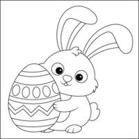 Bunny with easter egg rabbit line art coloring page for kids vector