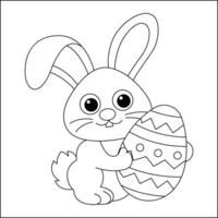 easter rabbit with easter egg bunny line art coloring page for kids vector