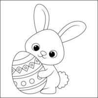 rabbit line art coloring page for kids easter bunny with easter egg vector