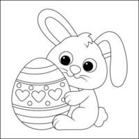 Rabbit with easter egg bunny line art coloring page for kids vector