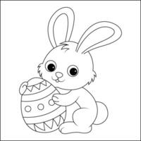Rabbit line art easter bunny with easter egg rabbit line art coloring page for kidspage for kids-09 vector