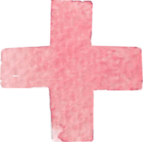 Numeric plus or plus symbol that is drawn and painted by hand in light red watercolor of fine art style png