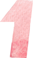Numeric one or number one that is drawn and painted by hand in light red watercolor of fine art style png