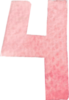 numérico quatro ou número quatro este é desenhado e pintado de mão dentro luz vermelho aguarela do bem arte estilo png