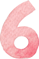 Numeric six or number six that is drawn and painted by hand in light red watercolor of fine art style png
