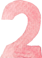 Numeric two or number two that is drawn and painted by hand in light red watercolor of fine art style png
