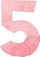 Numeric five or number five that is drawn and painted by hand in light red watercolor of fine art style png