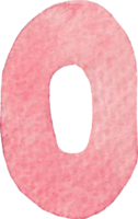 Numeric zero or number zero that is drawn and painted by hand in light red watercolor of fine art style png
