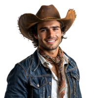 sorridente vaqueiro dentro uma jeans Jaqueta com uma confiante expressão, isolado em transparente fundo png
