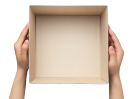 Hands holding empty cardboard box png