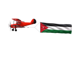 A red airplane with a jordan flag flying in the air png