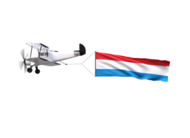 A small airplane flying with a flag of netherlands png