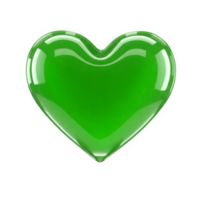 Shiny green heart. 3D glossy crystal clear glass on transparent background png