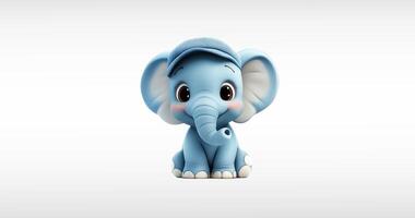 3d blue baby elephant posing floating on a white background. animation, looped, character in playful pose with blue cap video