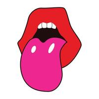 A cartoon tongue with pink lips and red tongue vector
