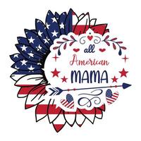 Sunflower 4th of July T-shirt with American Flag Typography Design vector