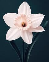 Tender daffodil flower in a high fashion design. The composition emphasizes clean lines and a restrained color palette. photo