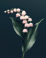 Delicate Lily of the valley flower integrated into a high fashion design. The composition emphasizes clean lines and a restrained color palette. photo