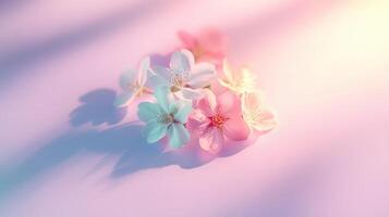 cherry blossom on a pastel pink and mint background. Fresh and uplifting mood, highlighting the natural beauty of the flowers. photo