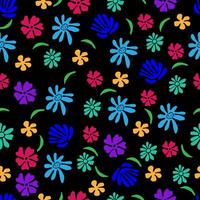 seamless pattern of various flowers on a black background vector