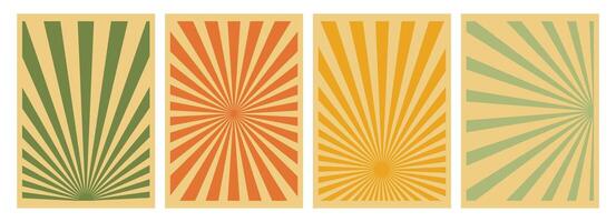 Sun rays poster set. Abstract swirling radial pattern background. Caramel color concept. Vintage sun rays. Retro style. vector