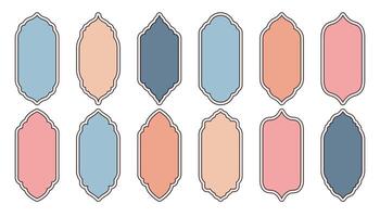 Traditional islamic window shapes in oriental style. Set of colorful Eid Mubarak decorative frames, mosque borders or moroccan gates. Arabic muslim architecture design elements, Ramadan frames. vector