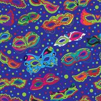 a colorful pattern of carnival masks on a blue background vector