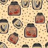 mason jars and tomatoes on a polka dot background vector