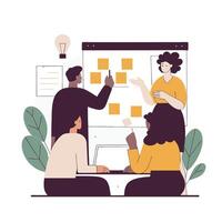 Brainstorming session with a digital Kanban board vector