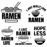 Set of Ramen Lovers T-shirt with Noodle Graphic Design vector