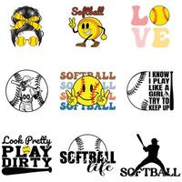 Softball Player T-shirt with Typography and Sports Art Bundle vector