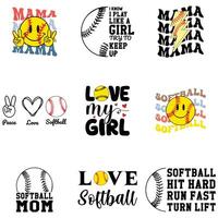 Collection of Softball player Typography T-shirt Design, vector