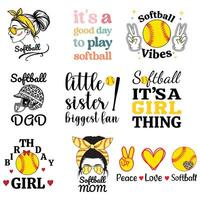 Set of Softball Sports Typography and Player Graphic on T-shirt vector