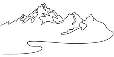 continuous one line drawing of mountain range landscape vector
