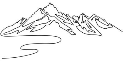 Mountains landscape view continuous one line drawing vector