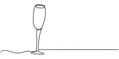 One continuous line drawing illustration of wine glass vector