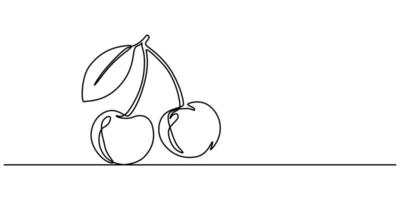 Continuous one line drawing cherry illustration black line art on white background vector
