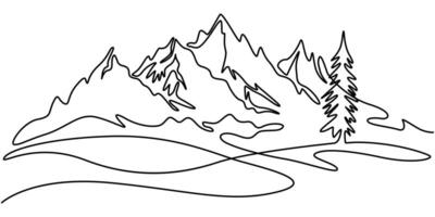 One continuous line drawing mountain minimalist design vector