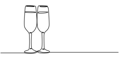 Continuous one line drawing of two glasses of red wine vector