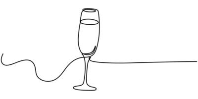 Continuous one line drawing wine glasses vector