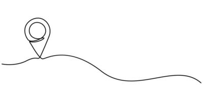 Continuous one line drawing of Route maps and location icons vector