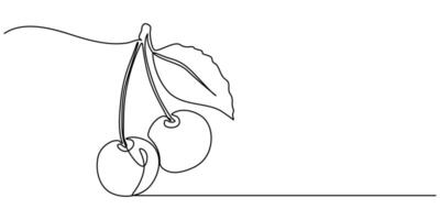 continuous onne line drawing of cherry fruit vector